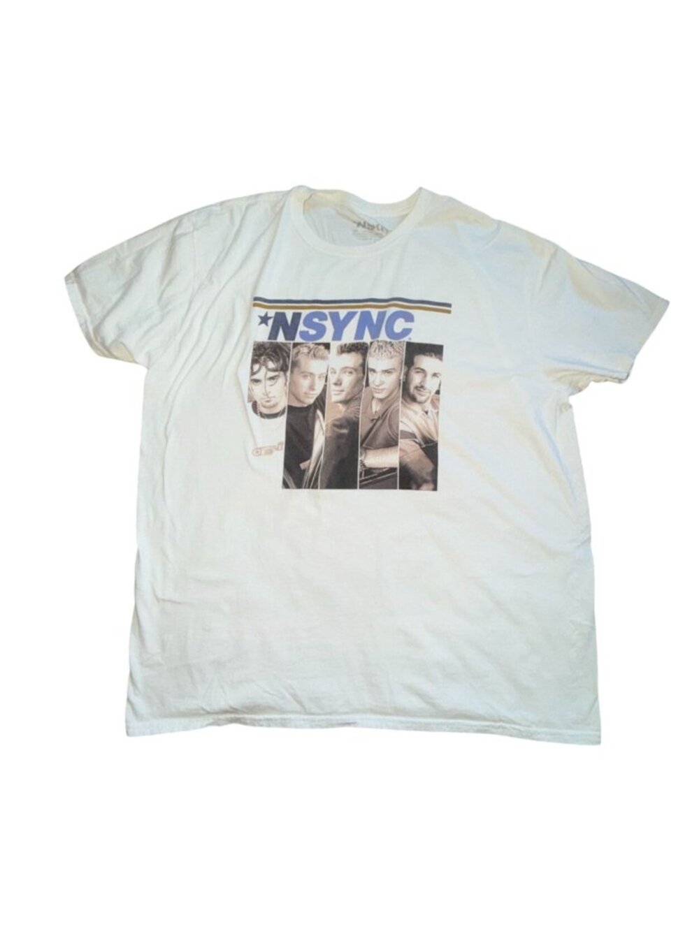 N'Sync Short Sleeve Graphic Print Split Picture Shirt-White-2XL-GUC